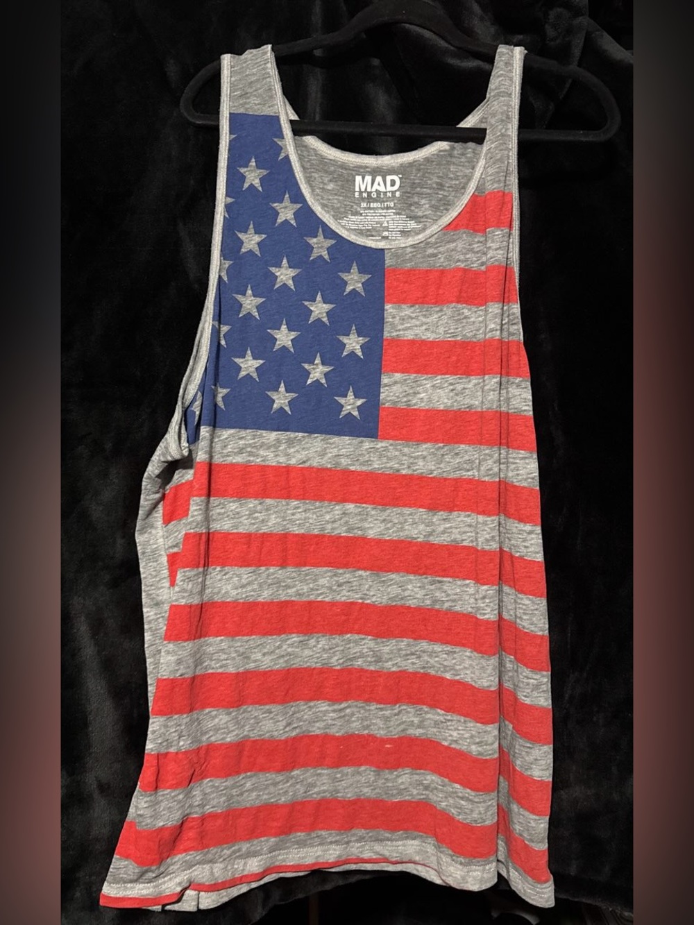 MAD Engine Blue, Red & Gray American Flag Tank size 2XL